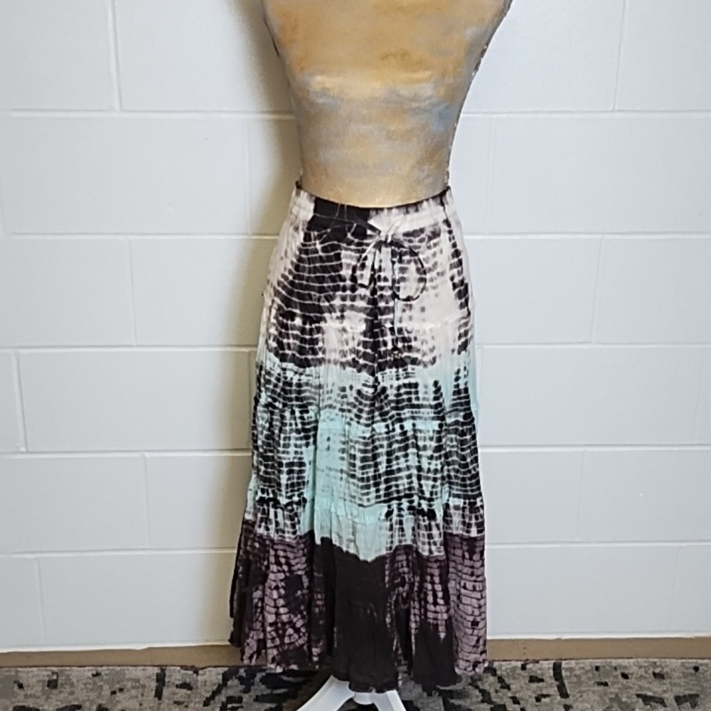 Tiered Gauzy Tie-Dyed Bohemian Hippy Full Maxi Lined Skirt M/L